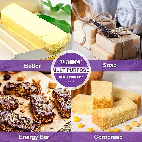Walfos Silicone Butter Mold with Lid and Spatula, Non-Stick Tray Fits Standard Butter Stick Size, Large Cavity, Holds 8 TBSP, Ideal For Soap Bar, Energy Bar, Brownie, Cake, Purple