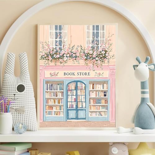 Pink Bookstore Diamond Art Kits for Adult Diamond Painting Kit for Beginner