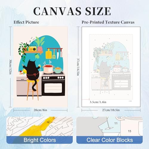 6 Pack Paint by Numbers Kit for Adults, Funny Black Cat, 8 x 12 Inch | DIY Adult Paint by Number Kits on Canvas for Beginners, without Frame, Funny Cat Home Wall Decor, Stress Relief Craft Gift