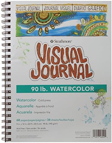 Strathmore Wire Bound Visual Journal, 90 lb. Cold Press Watercolor Paper, 9 X 12 inches, White, 34 Sheets (460-49)