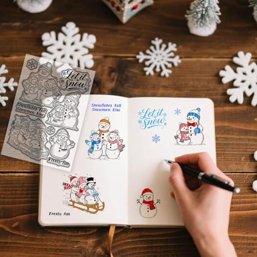 GLOBLELAND Christmas Snowman Clear Stamps for Cards Making Winter Snowflakes Transparent Stamp Snow Frosty Fun Silicone Stamps Seal for Christmas DIY Scrapbooking Photo Album Decor