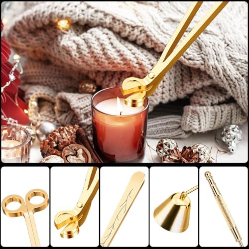 calary Candle Wick Trimmer, Candle Snuffer and Wick Dipper & Candle Accessory Set, 3 in 1 Candle Care Kit for Candle Lover (Gold)