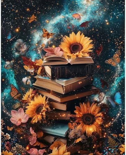 Amaieuin Books Paint by Numbers Kit for Adults,Paint by Number Adult,Book Sunflowers Canvas Paint by Numbers for Adults,Gifts and Home Wall 20x16in