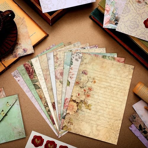 TaoBary 160 Pcs Vintage Floral Stationery Paper and Envelopes Set