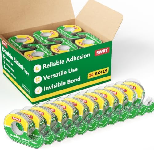 SWRT Double-Sided Tape, 1/2 in x 300 in, 24 Pack with Dispensers