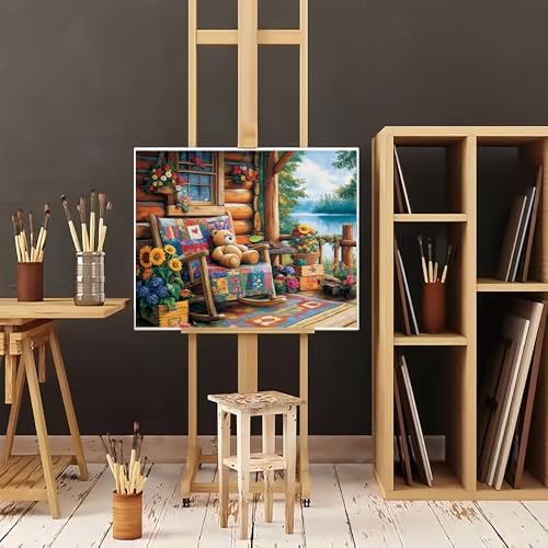 Natuyalo Lakeside Cabin Paint by Numbers Kit for Adults, Colorful Natural Landscape Painting by Numbers, DIY Acrylic Paint Kit for Adults Without Frame, Easy Canvas Art 16x20 Inch