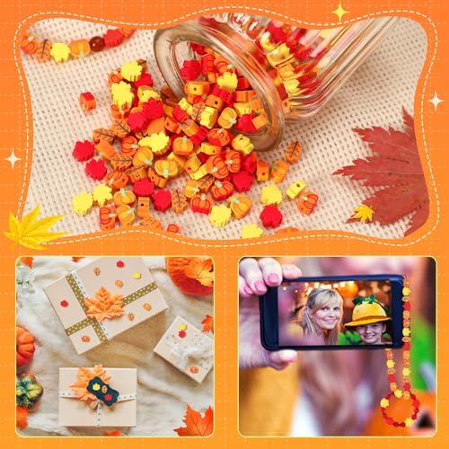 300Pcs Fall Leaf Pumpkin Polymer Clay Beads for Jewelry Making