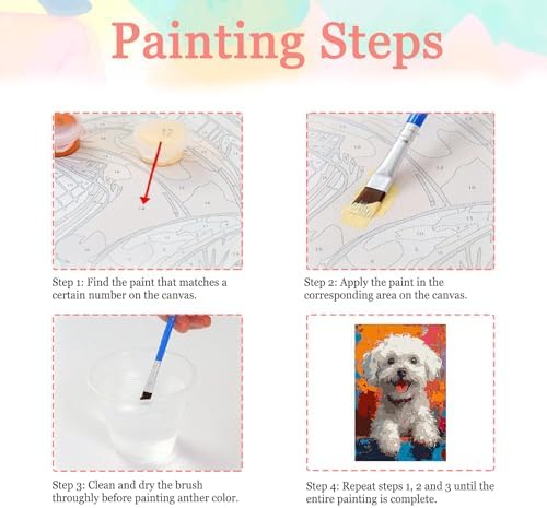 Auremi Puppy Paint by Number Kits with Framed, DIY Animals Paint by Number Canvas for Adults, Easy Acrylic in Canvas with Brushes for Decor 20x30cm