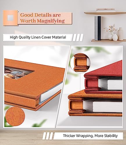 Artfeel Photo Album Self Adhesive Scrapbook Album for 3x5 4x6 5x7 8x10 Pictures,60 Pages Linen Cover with Display Window DIY Photo Book,Ideal Gifts for Family Travel Wedding Baby