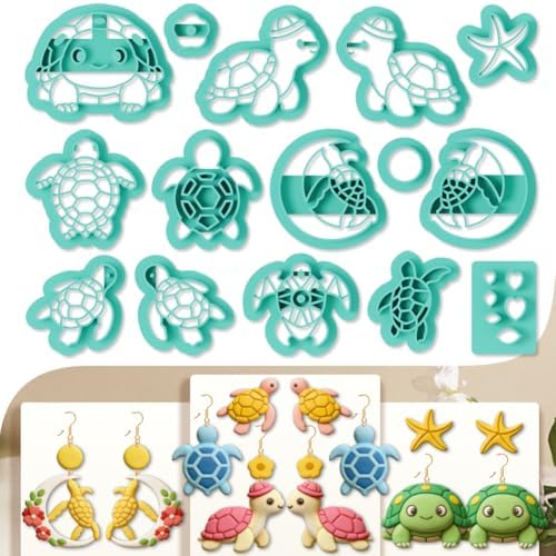 15Pcs Sea Turtle Polymer Clay Cutters Starfish Clay Earrings Cutters for Adults Polymer Jewelry Cutter for Earrings Making Party DIY Craft Supplies