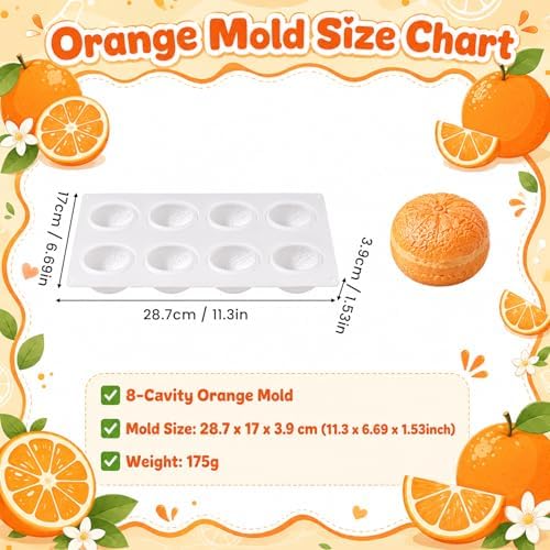 3D Orange Mold, 8 Cavity Citrus Silicone Mold, Fruit Shaped Baking Mold