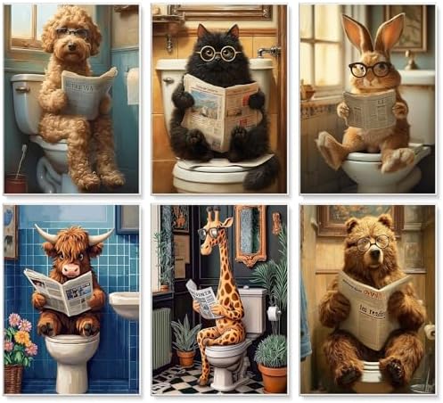 6 Pack Paint by Numbers Kit for Adults Beginner Funny Animals, 10x14 Inch | Animal DIY Acrylic Painting by Numbers, Without Frame Canvas, Stress Relief Craft Kits, For Home Wall Decor Gift