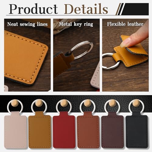 15 Pcs PU Leather Keychain, 6 Color Leather Key Fob Keychain Blanks | Rectangular PU Laser Engraving Blanks Leather Key Fob, Keychains for DIY Engraving Key Chain Making Crafts