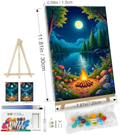 ATDMS Landscape Paint by Numbers Kit for Adults with Frame Moon Paint by Number with Easel Lake Adult Paint by Number Kits Framed Canvas DIY Oil Painting by Numbers for Gift Home Wall Decor 8x12 Inch