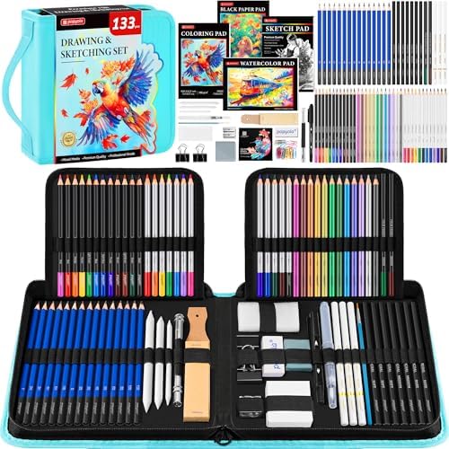 133 Pack Drawing Set Sketching Kit, Pro Art Supplies Sketch Pencils Set