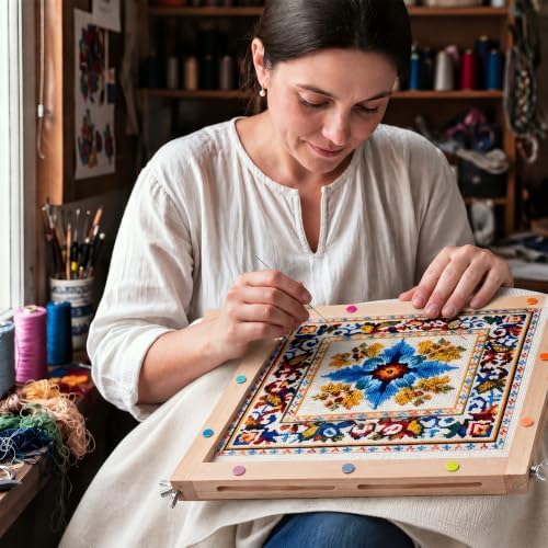 Novabright 1 Set Needlepoint Stretcher Bars for Needlework 12 Inch Adjustable Wooden Canvas Splicing Stretcher Bars with 50 Thumbtacks 1 Remover for Embroidery Stitch Frame Set Bundle with Crafts Art