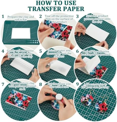 OLYCRAFT 24Pcs Abstract Florals Clay Transfer Paper 6 Design Watercolor Leopard Transfers Paper for Polymer Colorful Polymer Clay Transfer Sheets Small Ceramic Decal for Clays Earrings Tags Bookmarks