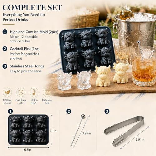 2PCS Highland Cow Ice Cube Mold for Drinks, Baking, Butter, Candle, Soap