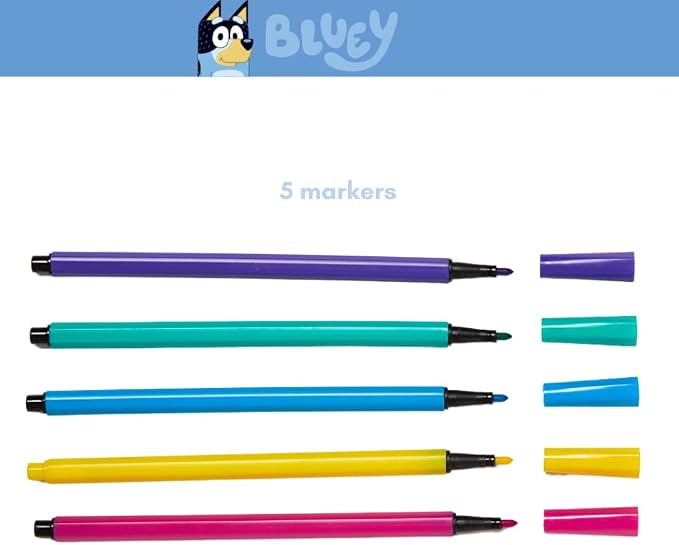 Bluey Sketchbook for Kids with Washable Markers, 86 Blank Pages Spiral Bound, Light Blue