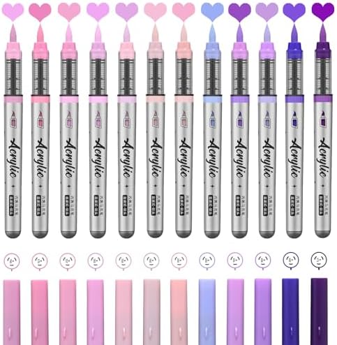 Purple Pink Acrylic Paint Pens,12 Color Paint Pen Markers,Brush Tip Paint Pens for Adult Painting Art Supplies