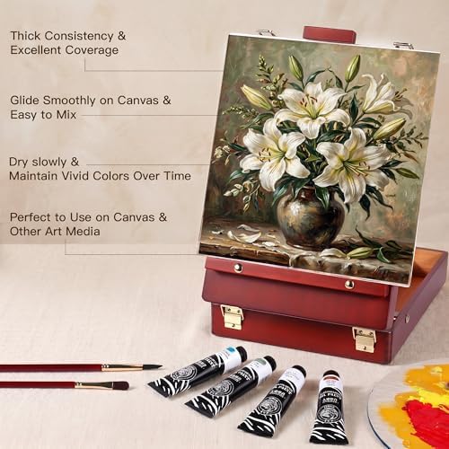 rubens Oil Paint Set 2oz 6 Count Titanium White Oil Paint for Canvas | Professional Oil Paints with Thicker Creamy Texture, High Saturation, Large Tubes Art Supplies for Adult, Artists, Beginners