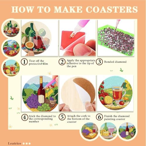 Leatrice 6 Pcs Diamond Art Coasters Small Diamond Painting Kits for Adults