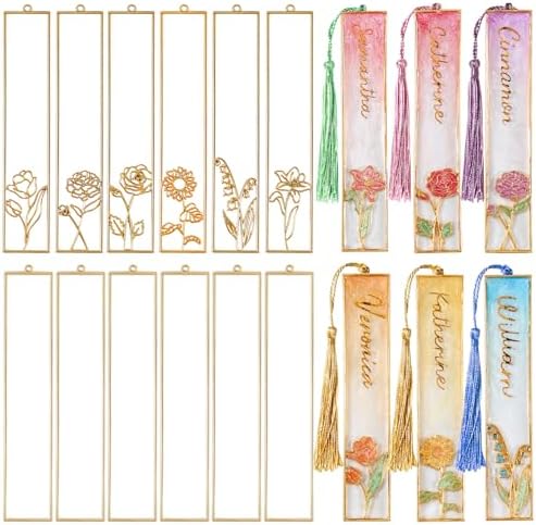 LET'S RESIN 12pcs Bookmark Bezels for Resin with Tassels, UV Resin Molds for DIY Bookmarks, Metal Bookmark Bezels Bulk for Craft Supplies & Wind Chime Accessories (Tape Not Included)