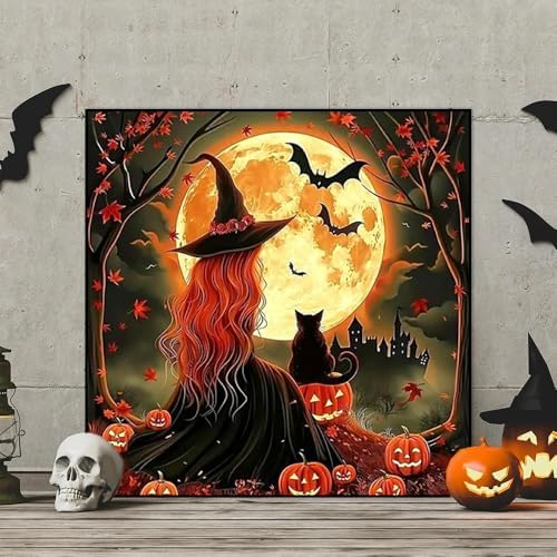 VIGEGU Witch Diamond Art Kits for Adults Beginners,Halloween Diamond Painting Kits for Adults,5D Full Drill DIY Diamond Dot Gem Art Kit Wall Home Decor Arts Craft 14x14 inch
