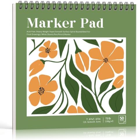 7.6x7.6in Marker Paper Pad, 50 Sheets Marker Sketchbook for Alcohol Markers