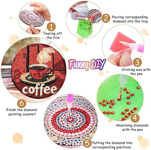 8 Pack Diamond Art Coasters,Coffee Retro Diamond Painting Coasters Kits