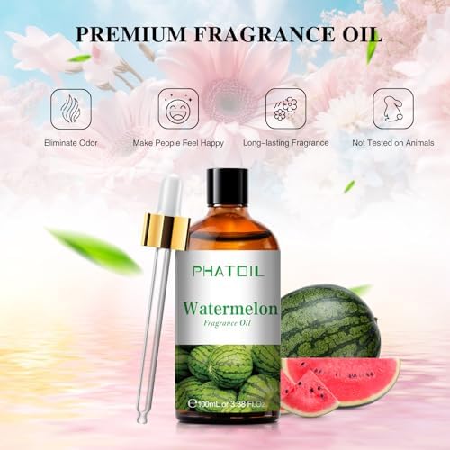 PHATOIL Watermelon Fragrance Oil for Diffuser Aromatherapy 3.38FL.OZ | Long Lasting Scented Oils For Humidifier, Air Freshener, DIY Soap Candle, Scent Project Making, Aroma Oil for Home Freshening