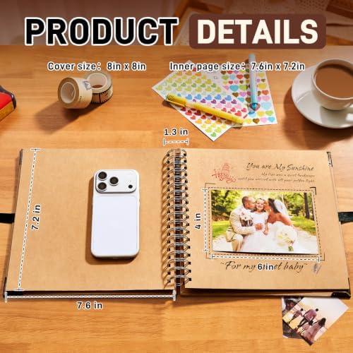 OVESMUSL 10x10 DIY Scrapbook Kit, Brown, 40 Pages | Features 250gsm kraft paper, metal corners, 3D interactive elements, and glue stick. Great for wedding, anniversary, baby.