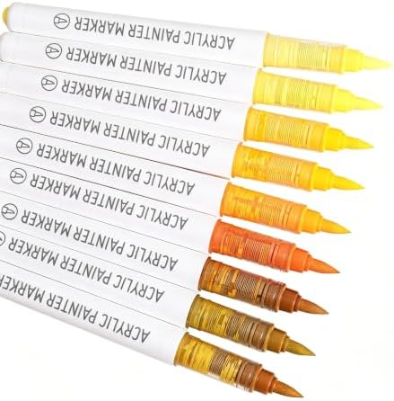 languo Acrylic Paint Markers, 9 Colors Warm Yellow Series, Soft Brush Tip