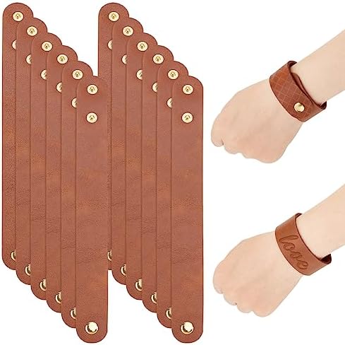 OLYCRAFT 12pcs Adjustable Leather Bracelets 8.6x1 Inch Blank Genuine Leather Snap Bracelets Blank Leathers Cuff Bracelet Leathers Wristband Brown Bracelet for DIY Craft Jewelry Making