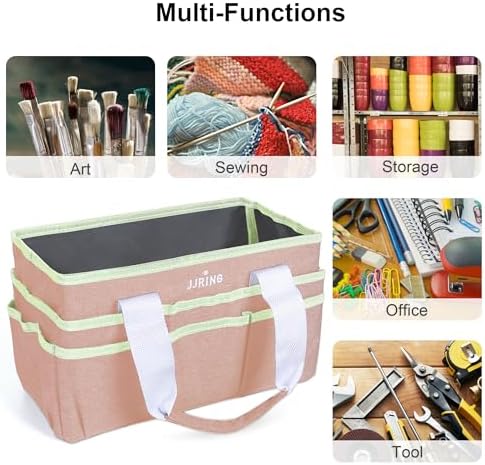JJRING Craft Organizer Tote Bag Art Storage Caddy Bluish Beige | With Multiple Pockets For Sewing, Scrapbooking, School, Medical, And Office Supplies