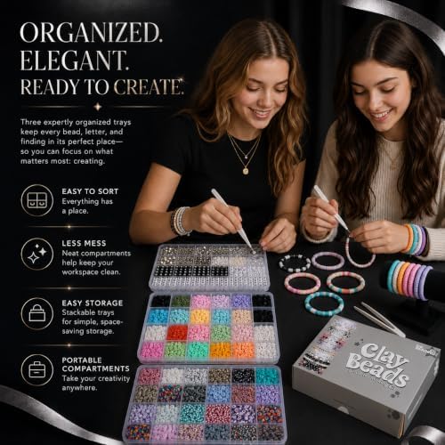 12000+ Clay Beads Bracelet Making Kit for Girls, 48 Colors In 3 Boxes, Polymer Heishi Beads with Letter Beads & Charms for DIY Friendship Bracelet Gifts,Holidays Arts and Crafts Gifts for Girls 8-12