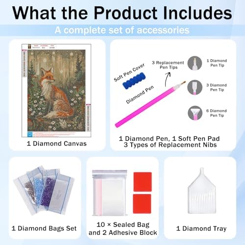 XTCIXAL Diamond Art Kits for Adults, Fox Diamond Painting, 12x16 Inch