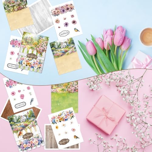 Gueevin 18 Set Petals Picket Fence Card Making Kit for Card Making Supplies & Crafting with Sticky Foam Pads Spring Handmade DIY Supplies Holiday Gift for Birthday Party