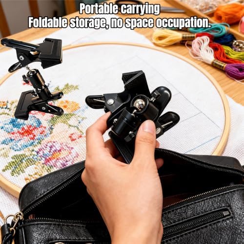 Embroidery Hoop Stand Holder - 360° Rotatable Adjustable Metal Table Clamp for Cross Stitchers,Hands-Free Sewing Needlework Stand,Fits 4–12 Inch Hoops,Portable Embroidery Stand with Protective Pads