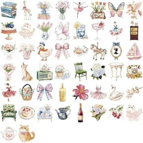 50 PCS Cute Preppy Stickers Watercolor Girl in Garden Stickers,Transparent Aesthetic Vinyl Decals for Scrapbooking Journal, Laptop, Phone Case DIY Travel Case Decal Gift