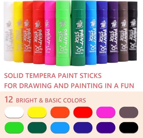 TBC The Best Crafts Paint Sticks for Kids Ages 2-8, 12 Classic Colors | Washable, Non-toxic, Tempera Paint Sticks for Crafts, Art Supplies, and Birthday Gifts