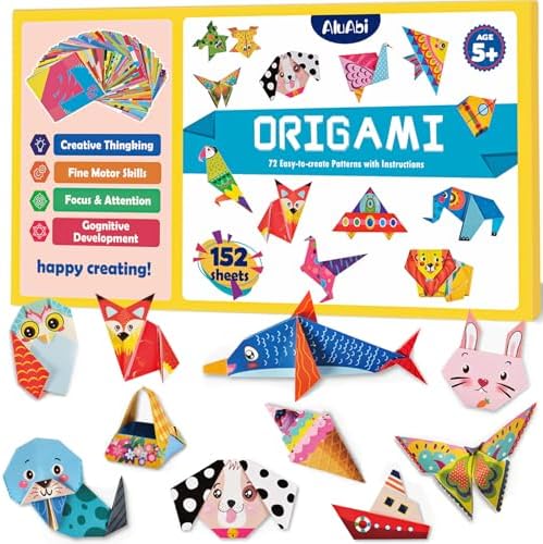 AluAbi 152-Sheet Origami Paper Kit with 72 Patterns & Instruction Book