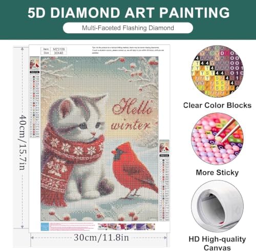 Christmas Diamond Art Kits for Adults, Cat Cardinal Diamond Painting Kits