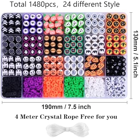 BBita 1480pcs Halloween Polymer Clay Beads Charms Friendship Bracelet Necklace Earring Jewelry Making kit, Accessories for Arts Crafts DIY Birthday Gifts for Women Girls