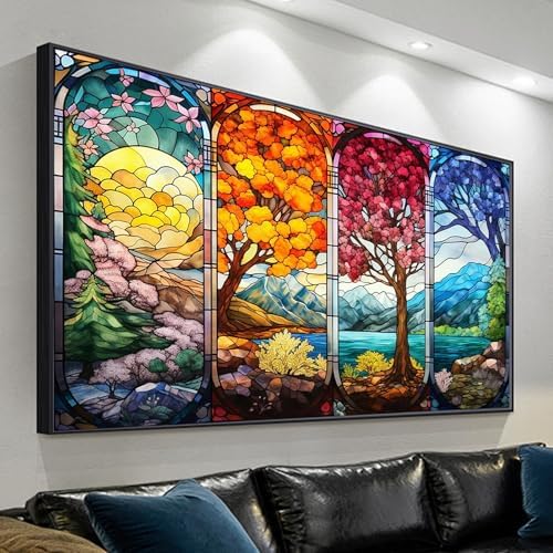YALKIN Paint by Number for Adult Kits, DIY Four Season Trees Oil Acrylic Painting Kits for Adults Beginners on Canvas for Home Wall Decor Gifts 40x80CM/15.8x31.5in (No Frame)