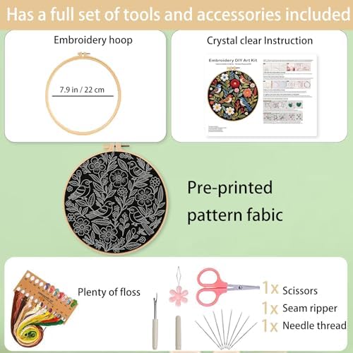 Ohcol Embroidery Kit Beginners Cross Stitch Needlepoint Kits for Adults Needle Point Kits with Hummingbird & Hoop
