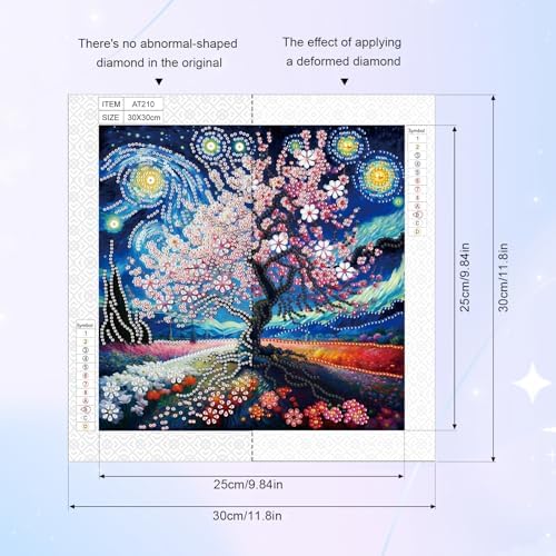 AiYuanzsh 5D Special Shape Diamond Art Kits for Adults, Cherry Blossom Tree Diamond Painting Kit, Starry Sky Style Crystal Rhinestone Diamond Art for Wall Decor Gift, 12×12 Inch