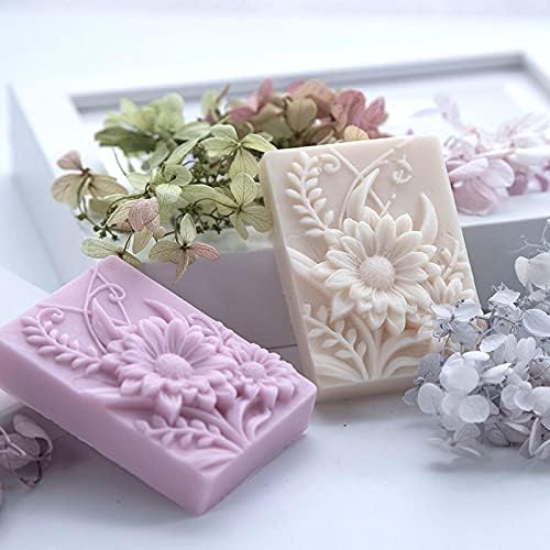 Cestony Sun Flower Shape Silicone Soap Mold, Rectangle Homemade Soap Making Mold Supplies for DIY Soap Making Crafting ProjectsSupplies