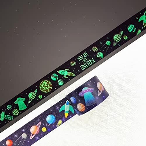 YUBBAEX Luminous Galaxy Washi Tape Set Space Glow in The Dark Masking Tape Decorative for Arts, DIY Crafts, Journal Supplies, Planners, Scrapbook, Card/Gift Wrapping (Universe 6 Rolls x 3m)