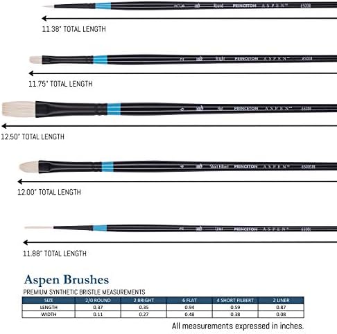 Princeton Aspen 6500 Series 5pc Professional Paint Brushes for Acrylic Painting - Synthetic Oil, Gouache, and Acrylic Paint Brushes Set - Filbert Striper Flat & Round Set of Art Brush | 5pc Synthetic Oil, Gouache, Watercolor and Acrylic Paint Brushes S...
